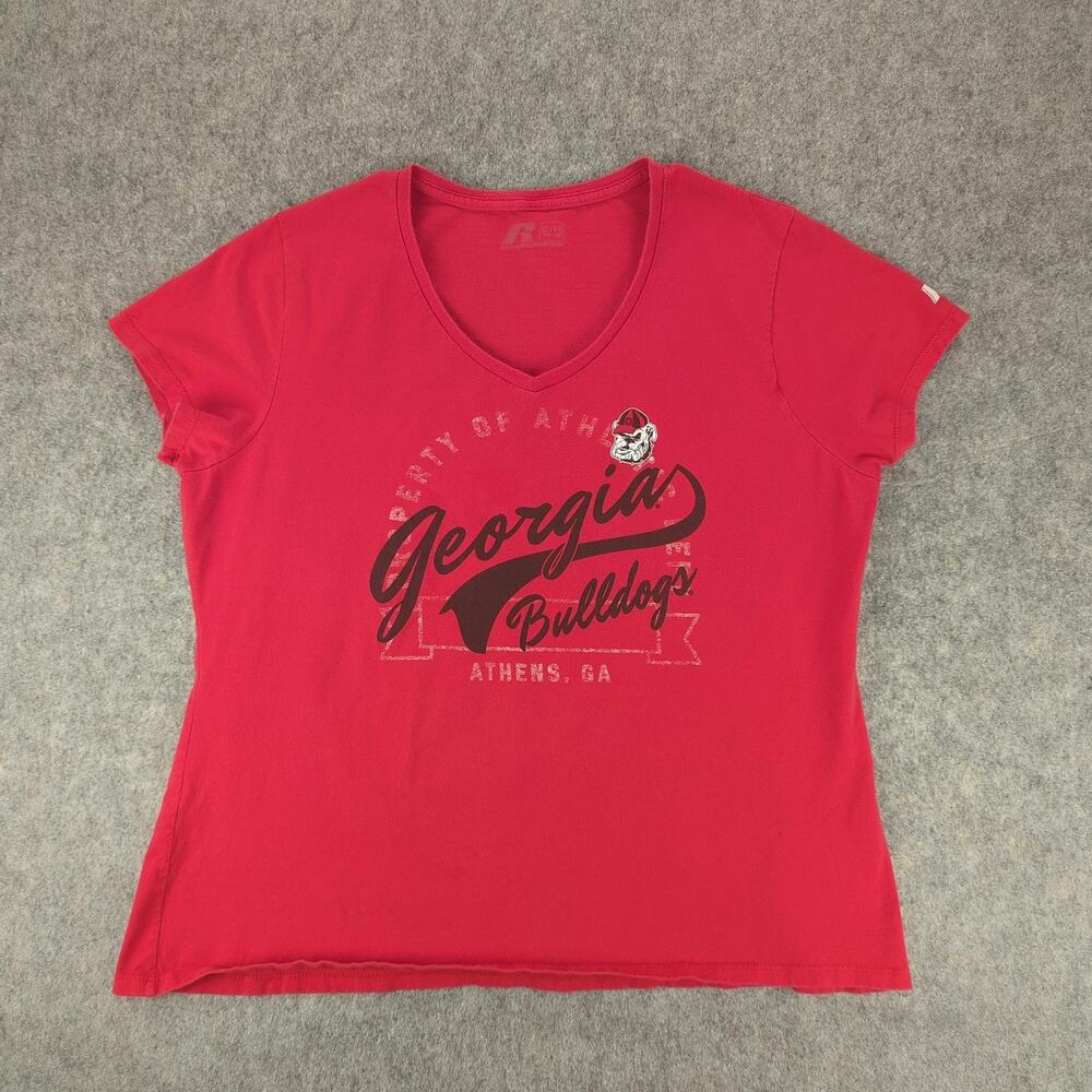 Russell Athletic Red Georgia Bulldogs V-Neck Tee